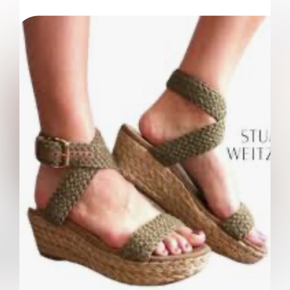 Stuart Weitzman Tan Espadrille Wedge Sandals - Picture 2 of 13